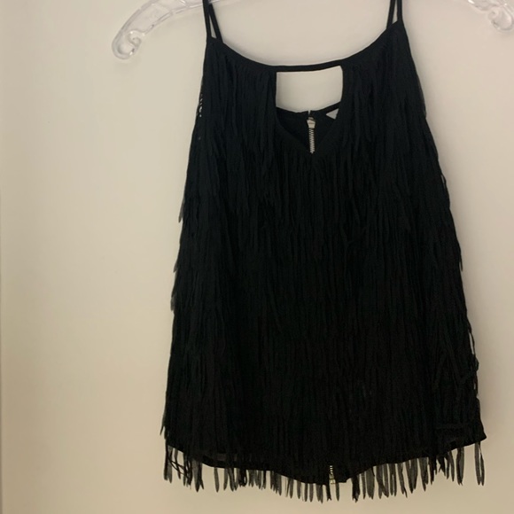 Black Fringe Strappy Tank Top With Front Keyhole - Picture 2 of 7